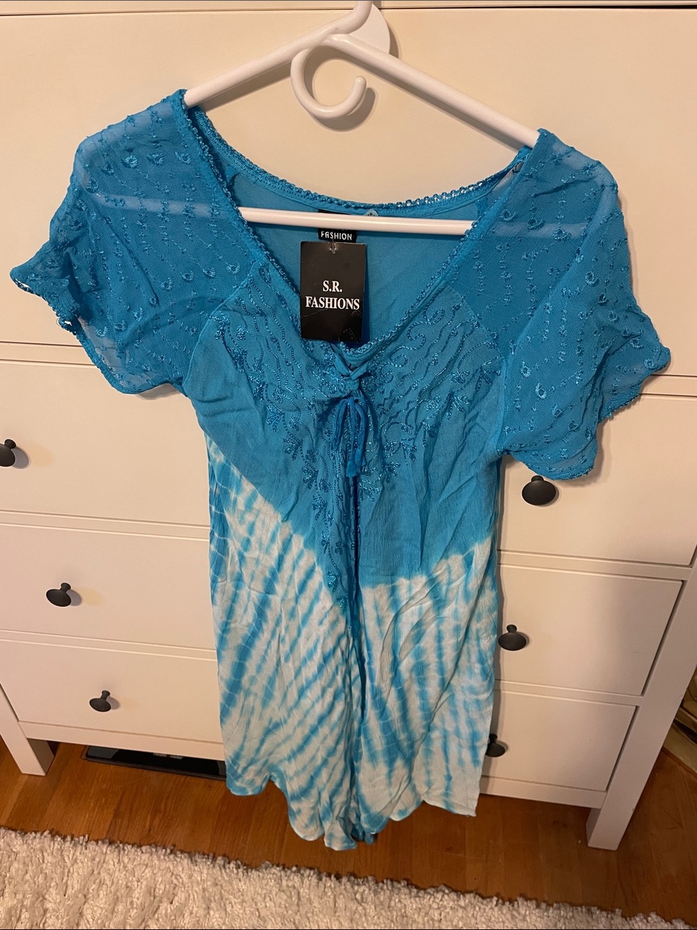 S.L. Fashions Turquoise Blue Tie-Dye Short Sleeve Tunic